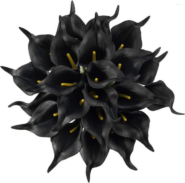 Flores decorativas 22pcs 13,4 polegadas Black Lataex Touch real Calla Lily para decoração de casa Primavera