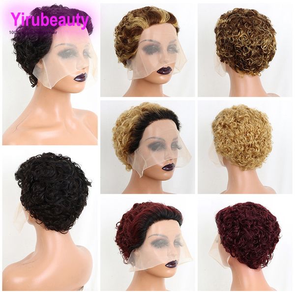 Pixie Curly Cut 13X1 Parrucca in pizzo brasiliano 100% capelli umani Yirubeauty Short Inch P4 / 27 1B Color