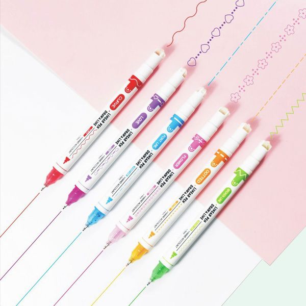 Curva colorida caneta pontual dupla marca tipos de caneta diferentes formas curvas cores caneta linhas finas