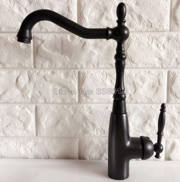 Torneiras de cozinha maçaneta única bico giratória bico bico de óleo preto bronze Bacia de bônus de deck mixer taps tnf376