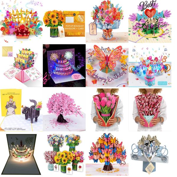 Grußkarten, Pop-Up-Sonnenblumen, 30,5 cm, lebensgroß, Blumenstrauß, 3D-Popup mit Notizkarte und Umschlag, Drop-Lieferung Amtkq