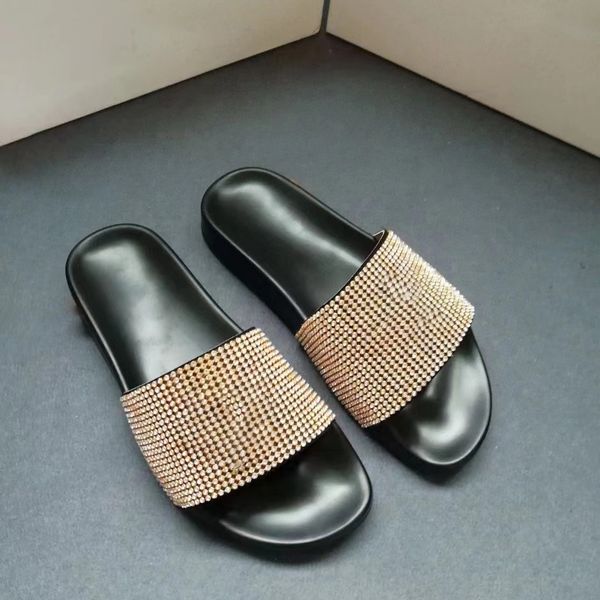 Eleganti pantofole da donna per banchetti all'aperto scarpe antiscivolo sandali estivi in pelle erba sandali con strass con suola spessa multicolore tacco piatto