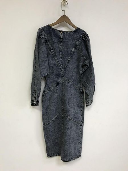 Lässige Kleider Frauen Kleid 2023 Herbst und Winter Rundhals Frontschlitz Laterne Ärmel Waschwasser Retro Damen Denim Kleid (ohne