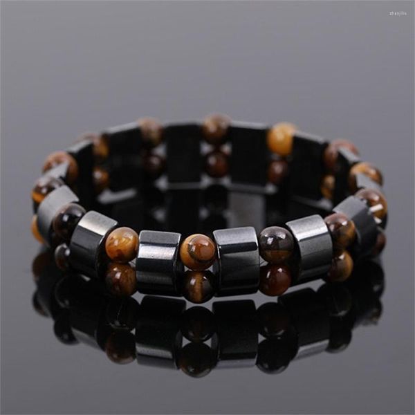 Strand Double Layered Ematite Tigers Eye Bracciali per uomo Black Tiger Eyes Bracciale perline Donna Natural Energy Stone Cavigliere Gioielli