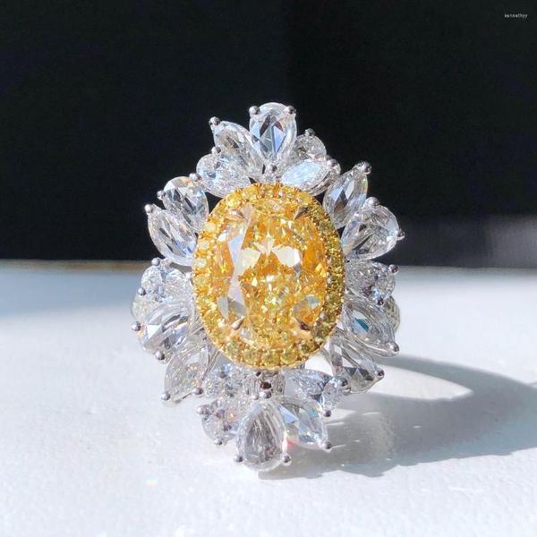 Ringos de cluster jóias finas Real 18k Gold 3,03ct Diamantes amarelos noivado de casamento feminino para mulheres anel tx