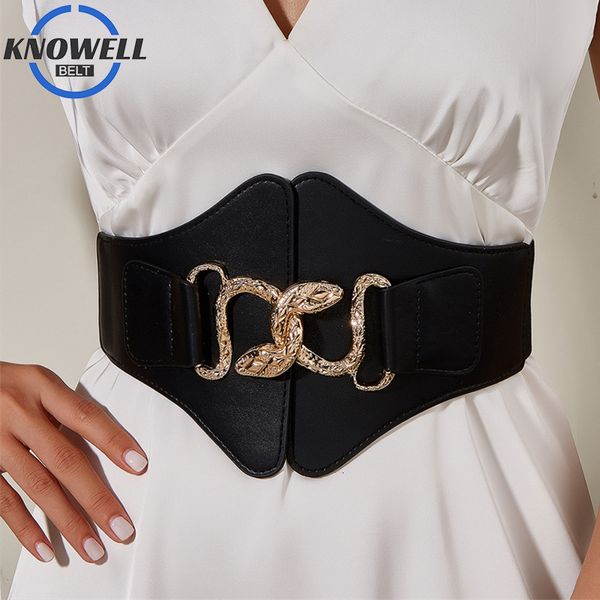 Altri accessori di moda Corsetto gotico elastico Mujer Pu Leather Rubber Snake Buckle Cintura corsetto da donna Moda Casual Cintura larga nera per abiti Autunno 230523