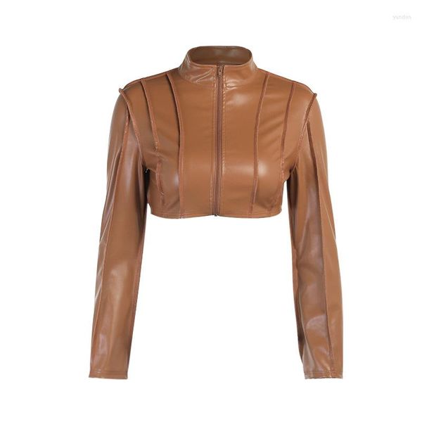 Giacche da corsa Giacca corta da donna PU Cappotto corto in ecopelle Manica lunga Motociclista casual sexy Tinta unita