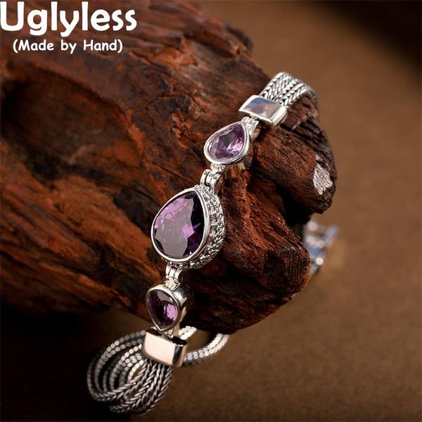 Браслеты Uglyless, экзотические капли воды, фиолетовые кристаллы, женские стерлинговые браслеты с несколькими цепочками, браслеты в стиле ретро, тайские ювелирные изделия