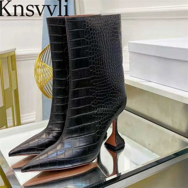 Stivali tazze stivali corti donne odile pattern stivali moderni stivali femminile puntate tacchi alti scarpe stivali da passerella donna x230523