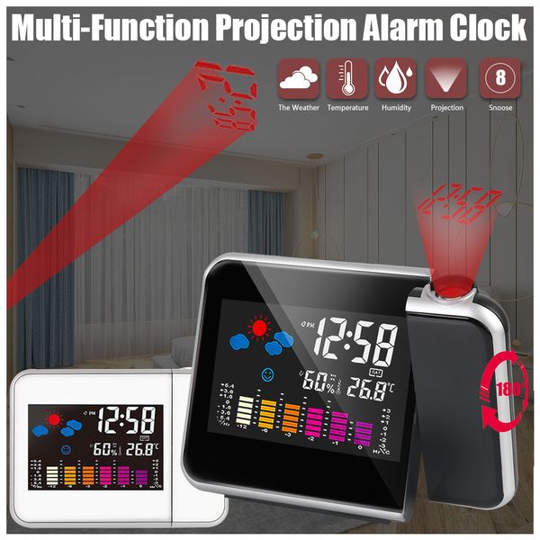 Relógios da mesa LED Tabela digital Relógio Relógio Clock Clorma Temperatura Umidade Previsão meteorológica soneca com projeção de tempo decoração de casa 230523