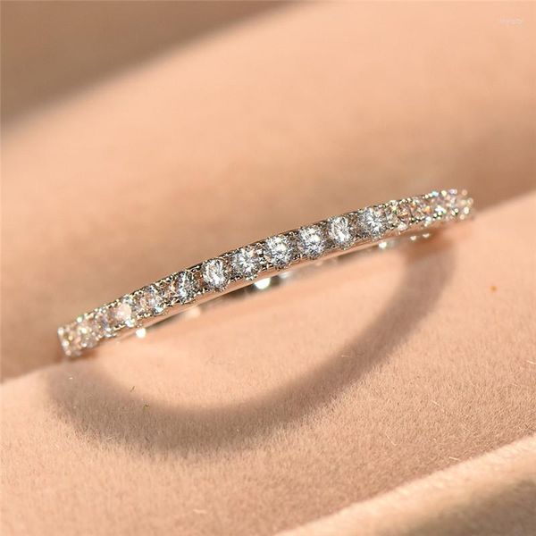 Ringos de cluster Moda Moda Crystal White Zircon Ring Conjunto Boho 925 Silver Rose Gold Wedding Bridal Sets Promessa para mulheres