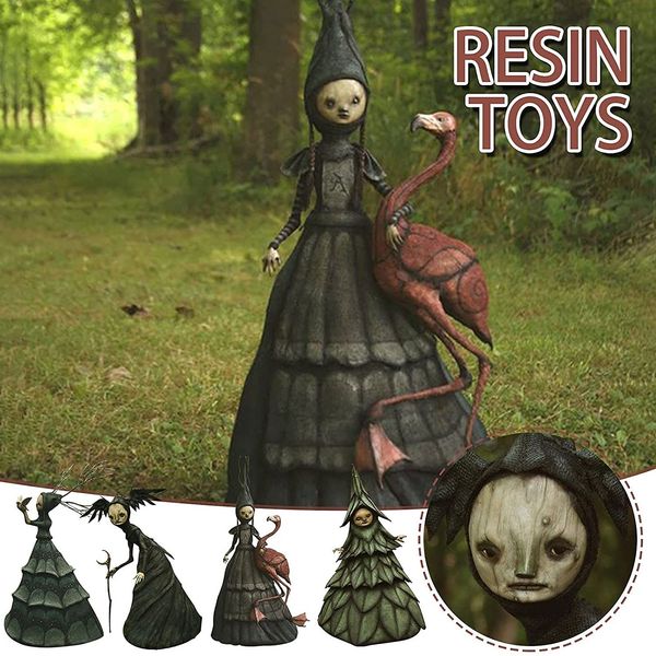 Objetos decorativos Figuras de Halloween Figura Estátua Resina Resina Creepy Witch Sculpture Garden Patio Porch Garden Decoration 230523