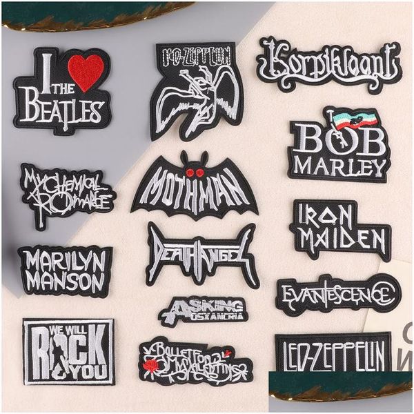 Ferramentas de noções de costura costuram ferro punk letra branca bordada para jaqueta de motociclista de motociclista Appliques Cool Sacors Diy Bacs Hats Dhjnc