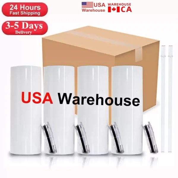 US/CA Local Warehouse 20oz Sublimationsbecher, gerade Rohlinge, weiß, 304 Edelstahl, vakuumisoliert, konisch, schmal, DIY-Tassen, Auto-Kaffeetassen, 25 Stück/Karton G0523