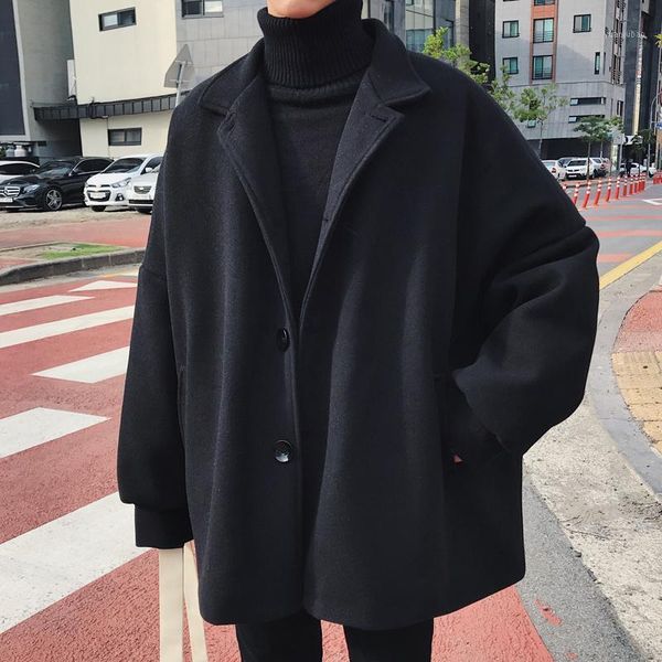 Männer Wolle Mischungen Ins Winter Koreanische Mode Windjacke Lose Beiläufige Mittellange Schwere Ulzzang Woolen Mantel1