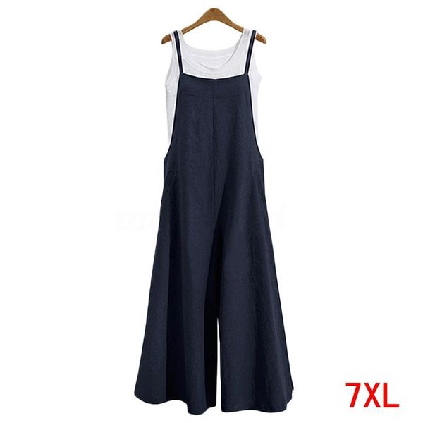 Damen-Overall, Strampler, großer Overall, Baumwolle und Leinen, Plus 5XL, 6XL, 7XL, 4XL, Sommer, locker, schwarz, lang, breiter Beingurt, Jum