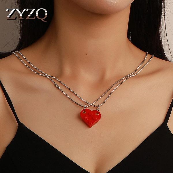 Ketten ZYZQ Paare Ziegel Herz Anhänger geformte Halskette für Frauen Freundschaft Schmuck Perlen Geburtstag Valentinstag Geschenk