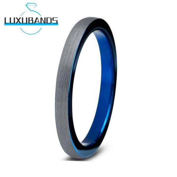 Ringe 3 mm blaue Damen-Hochzeitsringe aus Wolframkarbid, Verlobung, gewölbte Bänder, gebürstete Oberfläche, bequeme Passform