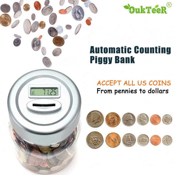 Oggetti decorativi Figurine Conteggio elettronico automatico digitale Moneta Piggy Bank LCD Display Box Monete Risparmio di denaro Vaso per USD EURO Denaro Regali per bambini G230523