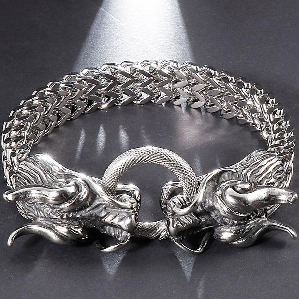 Bangle Punk Dragon Head Pulseira para homens em aço inoxidável 9 