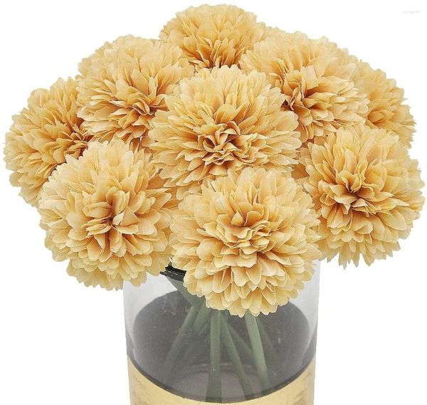 Flores decorativas 10pcs Plantas de flores falsas artificiais de seda crisântemo Ball Hydrangea ORRMANGEIROS BUCHES DE CASAM