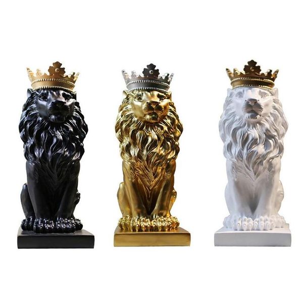 Itens de novidade Crown Lion Resin estátuas ornamentos decoração de decoração de casa mascote Modern office desktop estatuetas scptures art nórdico 18 dheoi