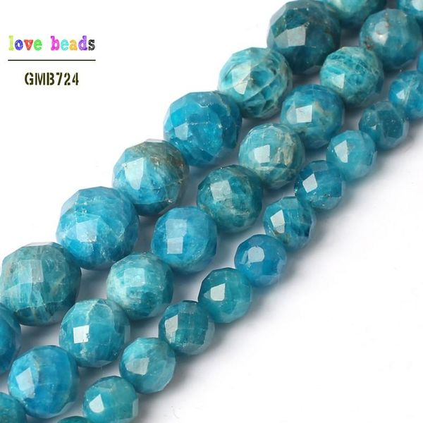 Grânulos naturais facetados azul apatita pedra preciosa redonda contas soltas para fazer jóias diy pulseira colar 15 ''6mm 8mm 10mm