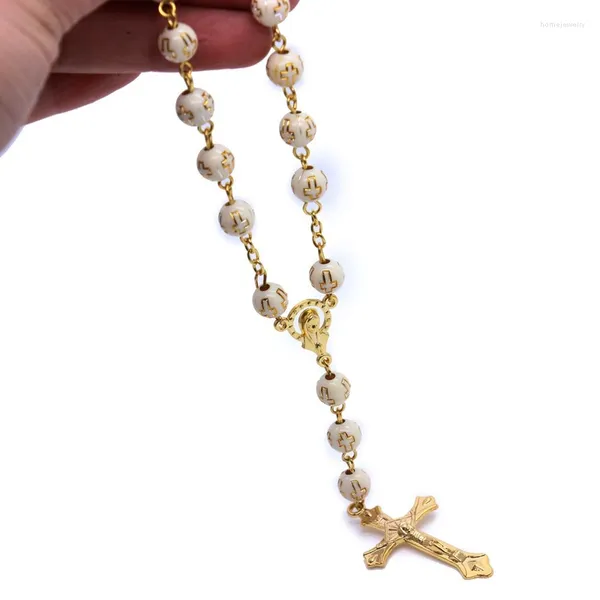 Связать браслеты религия Католик Христос Розарий Крест подвесной браслет для женщин мужские смола металлические шарики Религиозные украшения