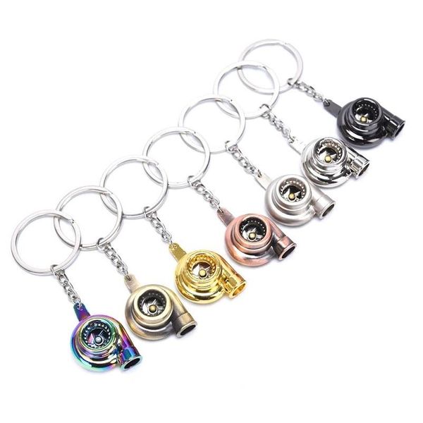 Schlüsselanhänger Lanyards Metall Turbo Schlüsselanhänger Gleitlager Spinnteil Modell Turbine Turbolader Schlüsselanhänger Ring 7 Farben Drop Deliv Dhhig