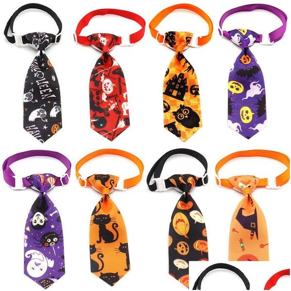 Abbigliamento per cani Halloween Cravatta per animali Stampa di moda Zucca Skl Cani Papillon Decorazione per feste Forniture 8 Stili Drop Delivery Home Garden Dhtn8