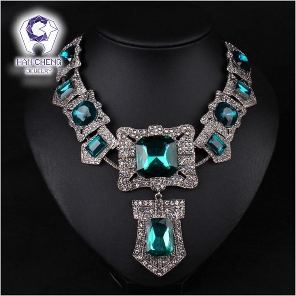 Collane Moda Vintage Bohemian Strass Grande quadrato creato cristallo placcato argento Dichiarazione Maxi collana Collier gioielli da donna