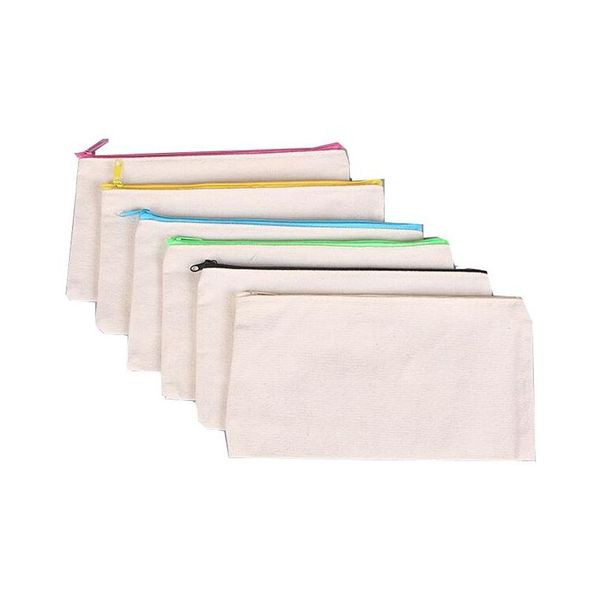 Bolsas de armazenamento sublimação em branco Canvas Zipper Lápis de estudante transferência de calor Bola de pintura DIY Bolsa de cosméticos Droga Droga Home DHUC5