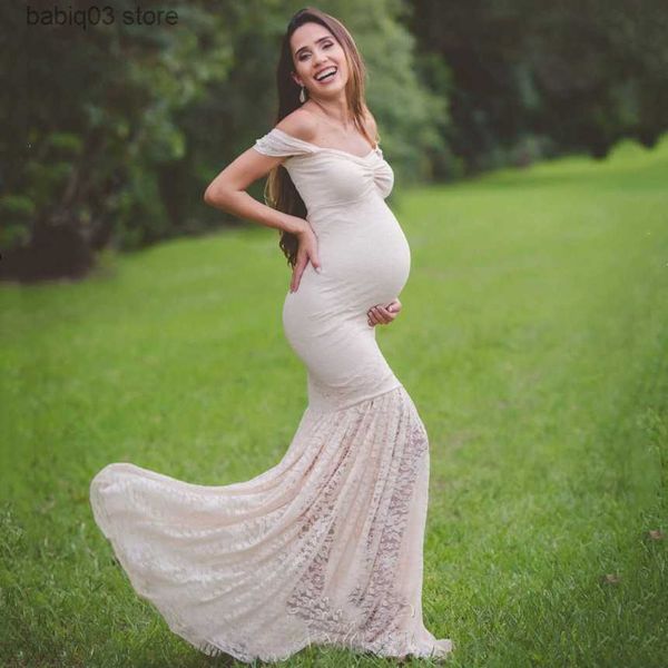 Берродные платья для беременных от плеч Сексуальное кружевное русалка беременная женщина для детского душа съемки Фотография Одежда беременность Макси платье T230523