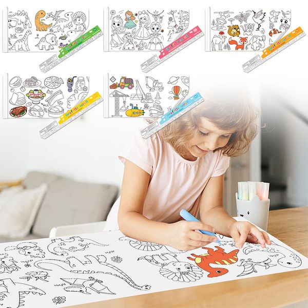 Kinder-Zeichenrolle, 3 m, zum Selbermachen, zum Ausmalen, Füllpapier, Rolle für Kinder, Cartoon, handgefertigt, Papierschnitt, Graffiti-Schriftrolle, Zeichenspielzeug