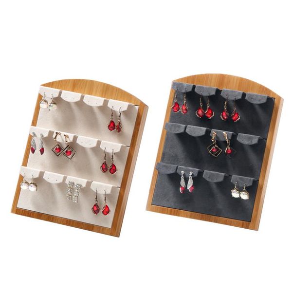 Boxen Bambus Samt Ohrringe Display Ständer Halter Vitrine Ohr Stud Ohrring Halter Schmuck Organizer Schmuck Display Fenster Display