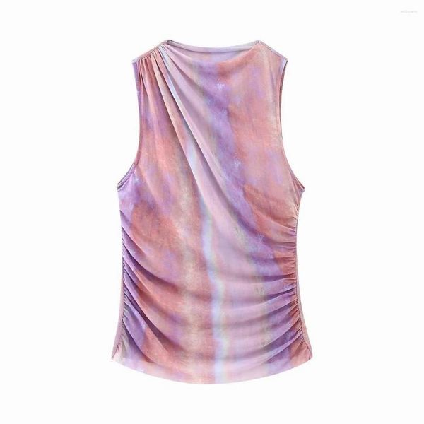 Frauen Blusen Frauen Tüll Bluse Sommer 2023 Mode Bunte Geraffte Seiten Tank Top Moderne Dame Casual Mesh Kleidung Tragen