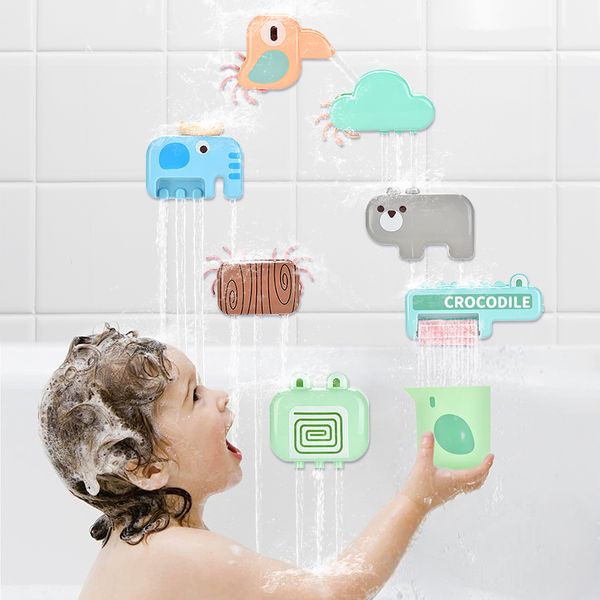 Ruota idraulica rotante per animali dei cartoni animati Set di giocattoli per il bagnetto per bambini Ventose per animali Gioco per doccia con getto d'acqua a ruota idraulica per bambini