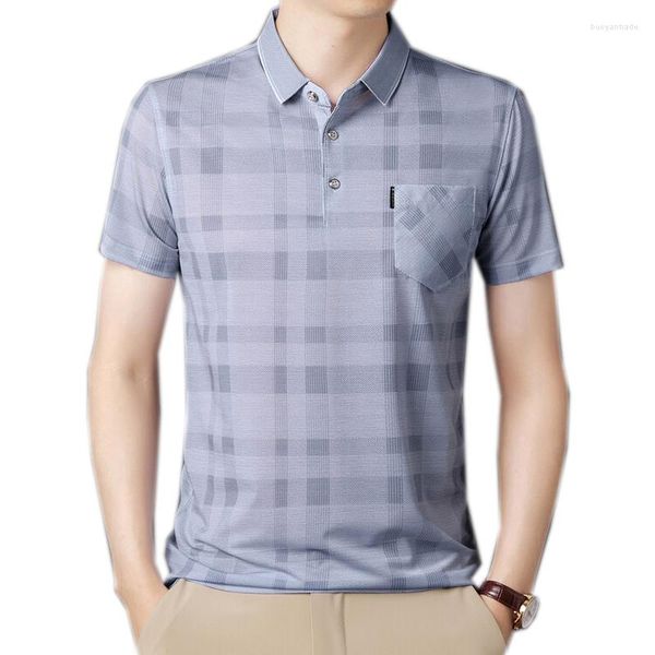 Herren T-Shirts 2023 im Freien Poloshirt Kurzarm Tops Plaids für den Sommer 95% Polyester Retro Vintage Mode Lässig Männlich Buttons Up