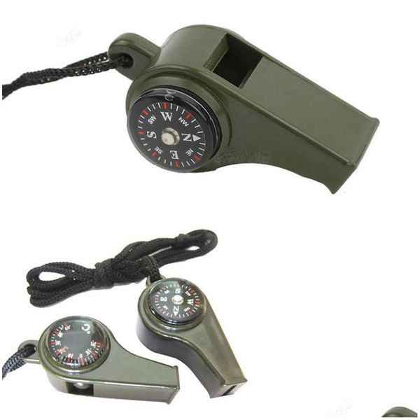 Noise Maker Outdoor Survival Whistle 3 in 1 High Pitch Compass und Thermometer Abend Party Tool Drop Lieferung Hausgarten Festiv Dhzyh