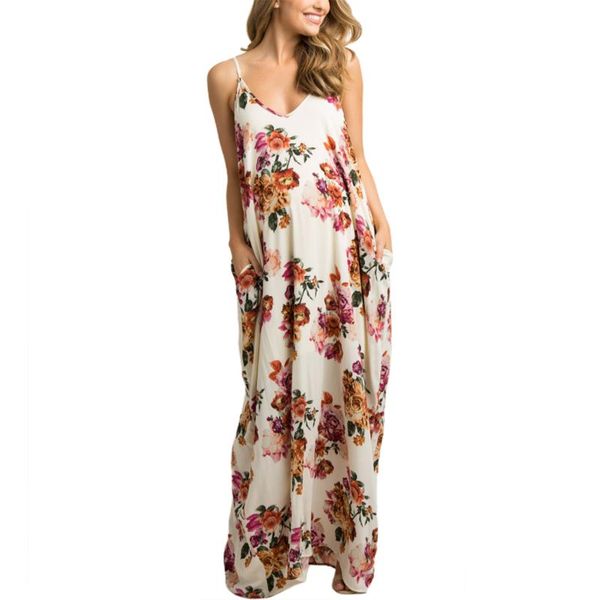 Vestidos de maternidade feminino grávida estampa floral com decote em v tração sem mangas boho maxi s/m/l/xl/xxl