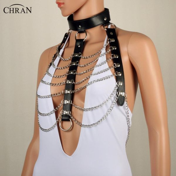 Halsketten Chran Leder Harness Bondage Strand Kette Kragen Goth Choker Schulter Halskette Schmuck Zubehör Erotische Dessous Tragen CRBJ821