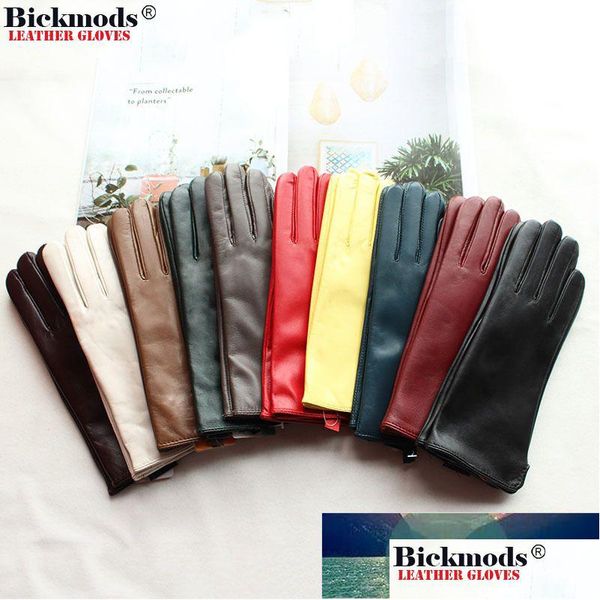 Fünf Fingerhandschuhe Leder Schaffell Damen Herbst Warm Fleece Futter Farbe Mode Dünn Outdoor-Aktivitäten Elektrofahrrad R Dhgarden Dhaia