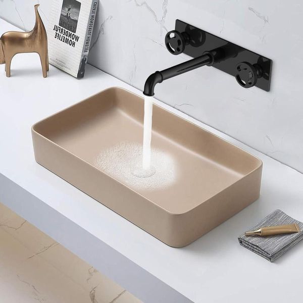 Rubinetti per lavabo da bagno Rubinetto da parete in stile industriale in ottone nero Lusso Due maniglie Miscelatore per lavabo con acqua fredda Rubinetto di alta qualità