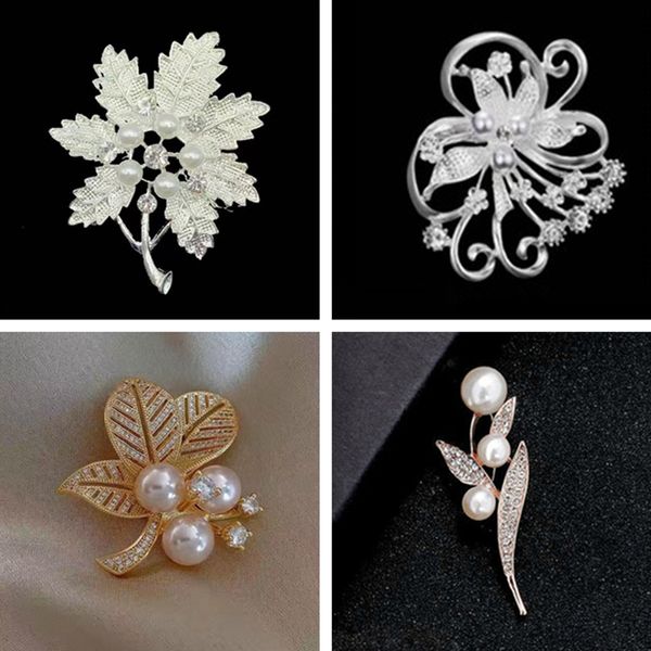 Spilla foglia d'acero spille con fiore di perle d'imitazione di cristallo spille per le donne spilla per gioielli da sposa per feste nuziali nuovo corpetto di moda