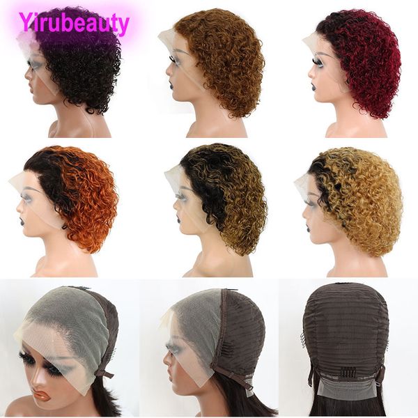 13 * 4 Couture Pixie Curly Cut Modélisation Courte Perruques de Cheveux Humains 30 # 1B / 27 1B / 350 Ombre Couleur