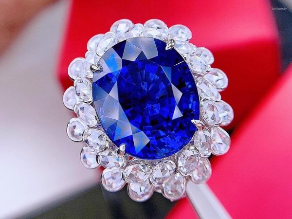 Cluster Rings GUILD Tanzanite Ring Pure 18K Gold Natural Gemstones 20.26ct Diamonds Female Anniversary Gift Fine