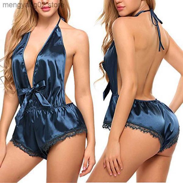 Kadınların pijama kadınları geceliği seksi dantel saten pürüzsüz ipek gece kıyısı yular pijama seti, kadın derin v boyun sıcak gece elbise giymek için gece