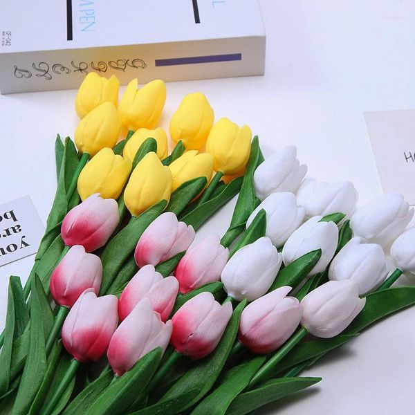 Dekorative Blumen, 5/10 Stück, künstliche Blumen, 35 cm, Mini-PU-Tulpe, Seide, feuchtigkeitsspendendes Gefühl, Kunststoff, für Hochzeit, Haus, Garten, Außendekoration