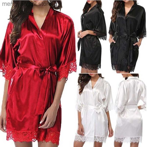Kadınların pijama yeni sıcak seksi iç çamaşırı yeni saten dantel siyah kimono samimi pijama elbisesi seksi gece elbisesi kadınlar erotik iç çamaşırı 2023 t230523