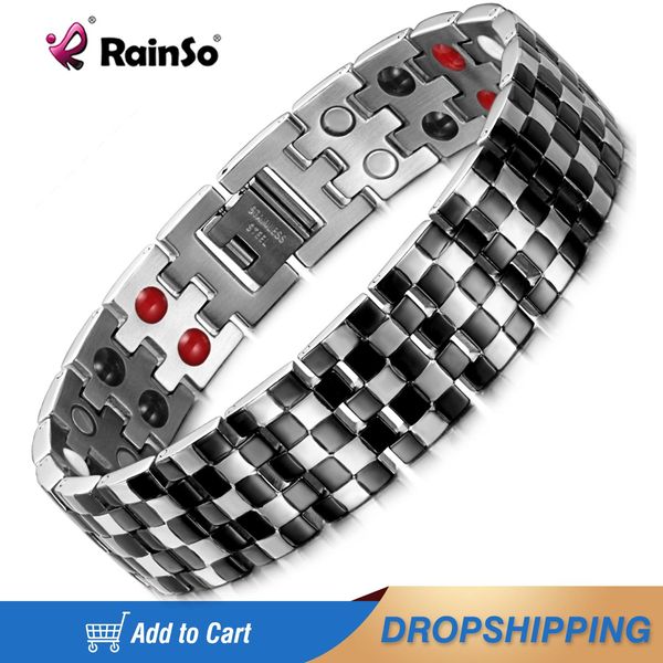 Armbänder RainSo Neue Heiße Verkauf Gitter Design Armbänder Zweireihige 4 Elemente Tharepy Armband Edelstahl Link Handgelenk Für Männer 2021